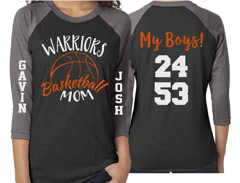 Glitter Basketball Mom Shirt | Two Numbers | Two Players| Customized 3/4 Sleeve Raglan | Basketball Shirt Grandma, Aunt, Stepmom