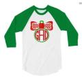 Glitter Christmas Shirt Ornament Monogram | 3/4 Sleeve baseball raglan tee | Adult and Youth