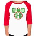 Glitter Christmas Shirt Ornament Monogram | 3/4 Sleeve baseball raglan tee | Adult and Youth