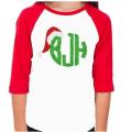 Glitter Christmas Shirt | Santa Monogram | 3/4 Sleeve Baseball Tee | Youth and Adult