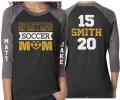 Glitter Soccer Mom Shirt | Soccer Shirt | 3/4 Sleeve Raglan | Customize Colors | Two Names Two Numbers