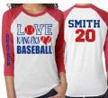 Glitter Baseball Shirt | 3/4 Sleeve Raglan Shirt | Love Baseball Shirt | Customize Team and Colors | Baseball Shirt