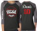 Glitter Baseball Mom Shirt | 3/4 Sleeve Raglan Shirt | Customize Team & Colors