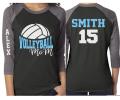 Glitter Volleyball Shirt | Volleyball Mom Shirt | Volleyball Spirit Wear | 3/4 Sleeve Raglan | Customize Colors