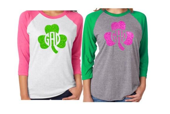 St. Patrick&#39;s Day Shirt | Glitter Monogram Shamrock | Monogram Holiday Shirt