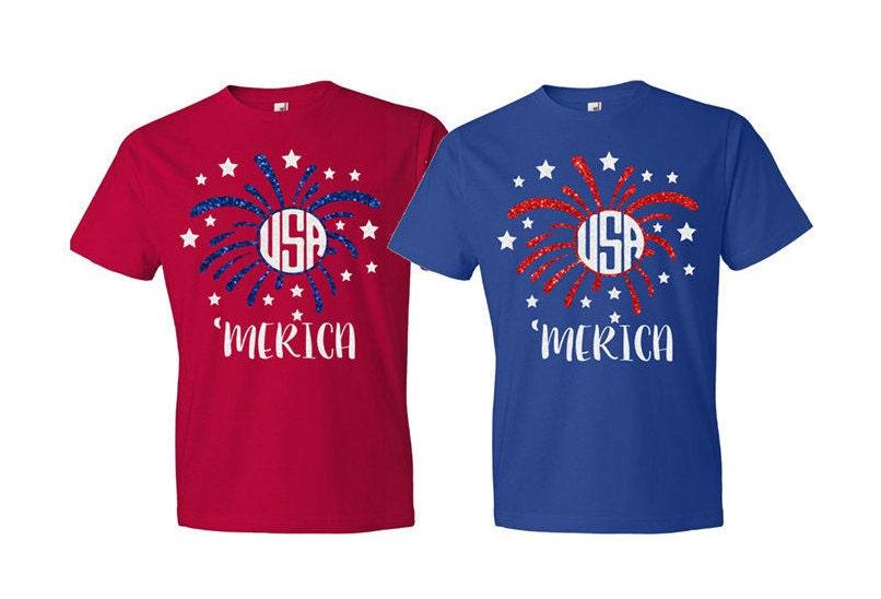 Glitter Merica Shirt| Fireworks Monogram Shirt| Patriotic Shirt | Youth & Adult