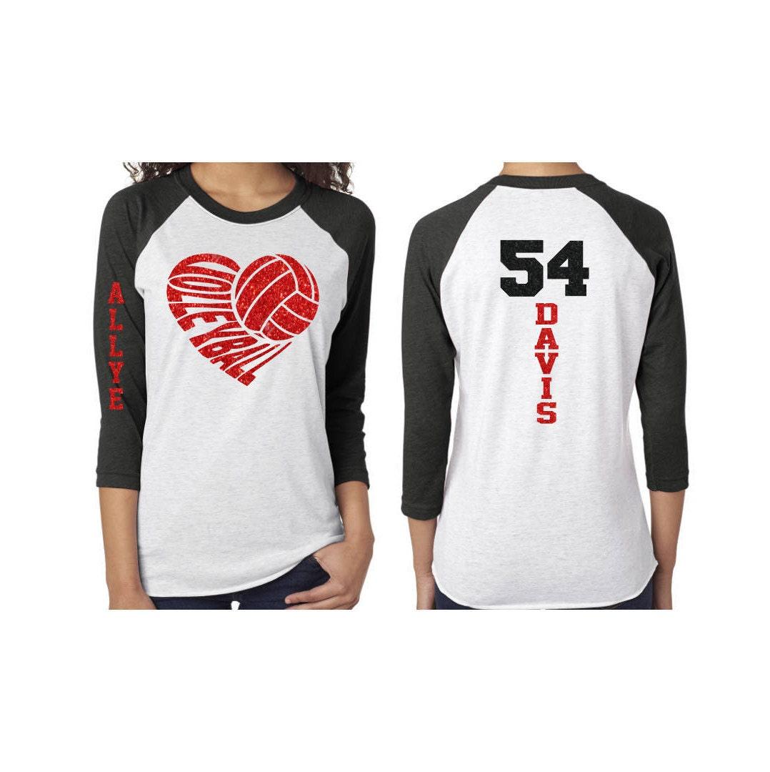 Glitter Volleyball Shirt | Volleyball Mom 3/4 Sleeve Baseball Shirt | Customized Team & Colors