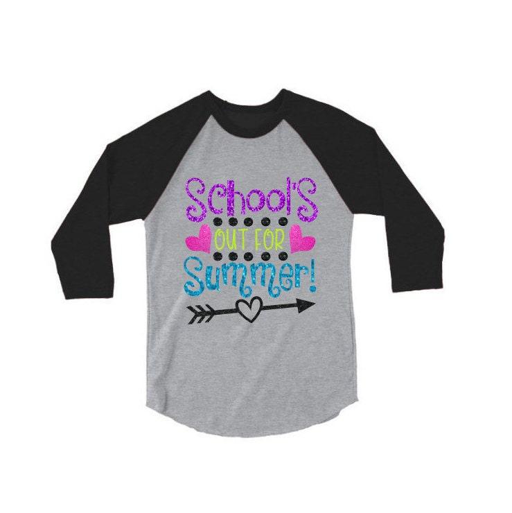 School&#39;s out For Summer Glitter Baseball Raglan Shirt| Kids Glitter Baseball School&#39;s Out for Summer Shirt