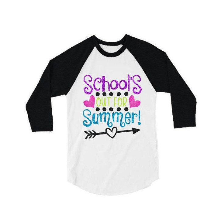 School&#39;s out For Summer Glitter Baseball Raglan Shirt| Kids Glitter Baseball School&#39;s Out for Summer Shirt