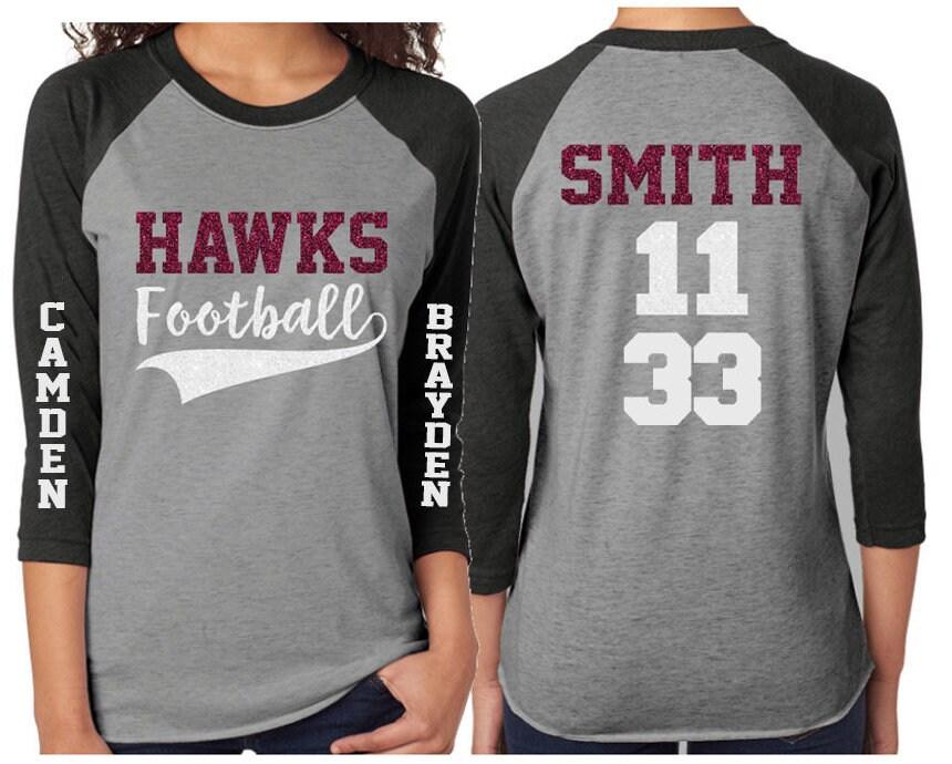 Football Mom Shirt | Glitter Football Shirt | Two Names Two Numbers | Customize with your Team & Colors