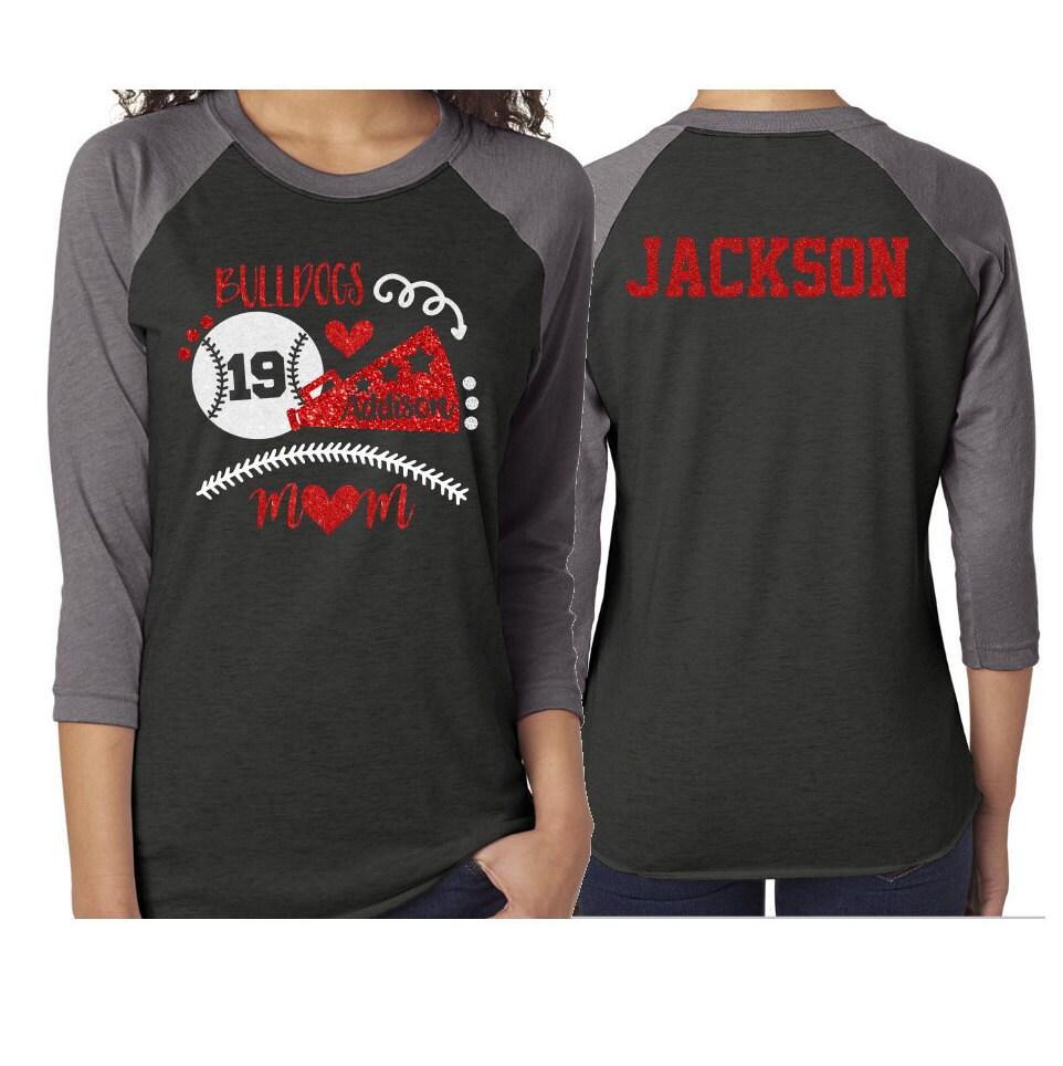 Glitter Baseball & Cheer Mom Shirt | 3/4 Sleeve Baseball Shirt | Customize with your Team and Colors