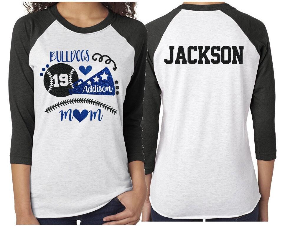 Glitter Baseball & Cheer Mom Shirt | 3/4 Sleeve Baseball Shirt | Customize with your Team and Colors