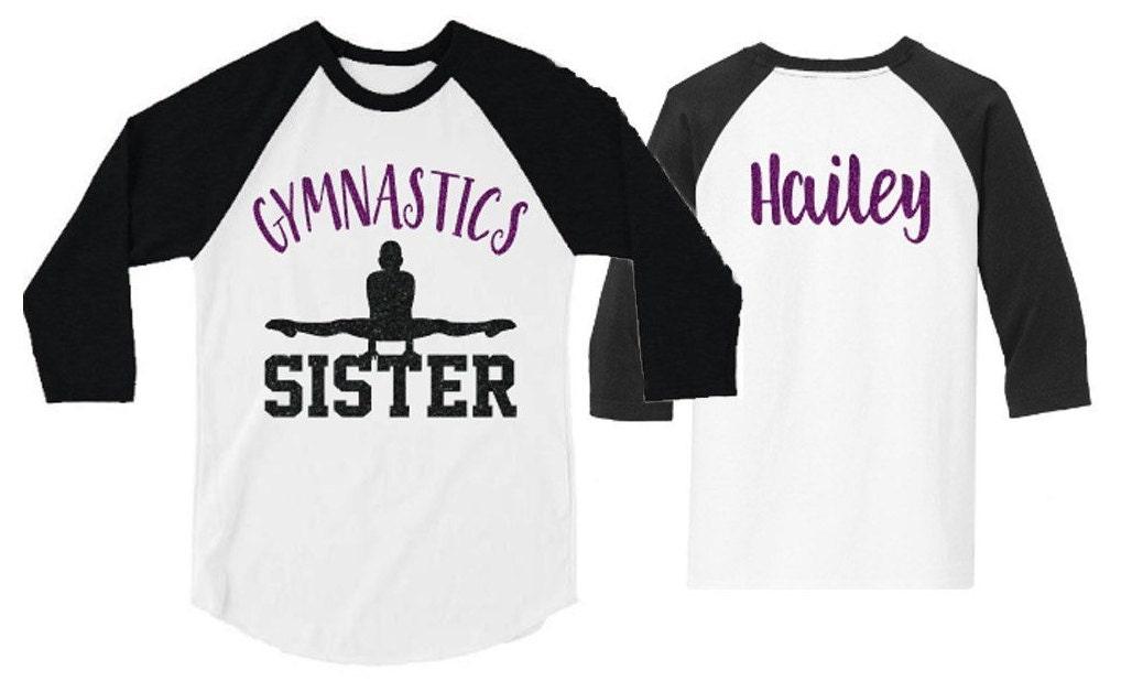 Glitter Gymnastics Sister Shirt | Gymnastics Shirt | 3/4 Sleeve Raglan | Customize with your Name & Colors