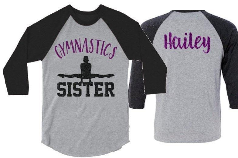 Glitter Gymnastics Sister Shirt | Gymnastics Shirt | 3/4 Sleeve Raglan | Customize with your Name & Colors