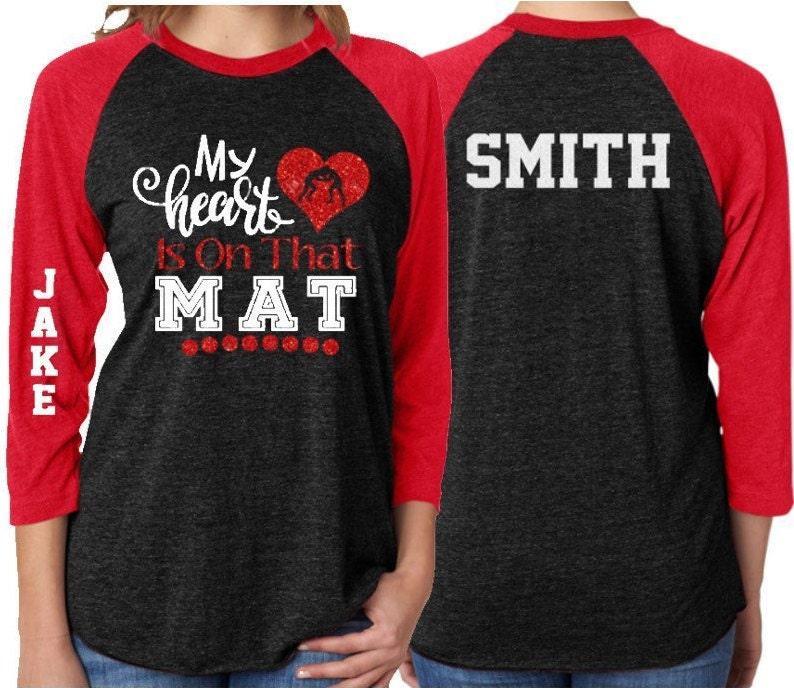 Glitter Wrestling Shirt | Wrestling Mom Baseball Shirt | 3/4 Sleeve Raglan | Customize with your Team & Colors