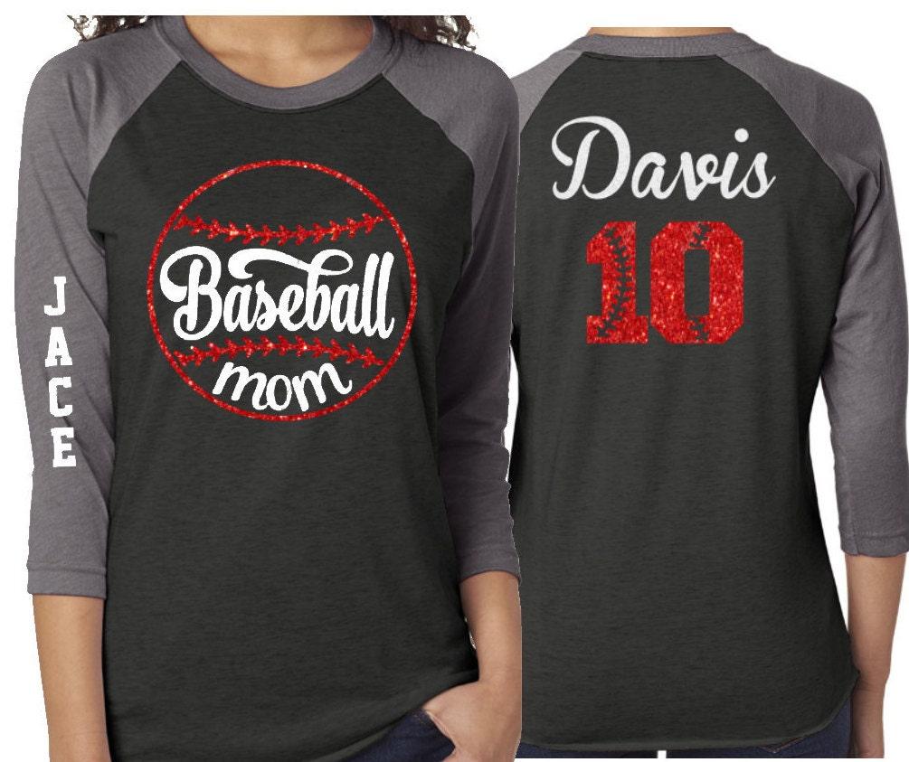Glitter Baseball Mom Shirt | 3/4 Sleeve Raglan Shirt | Customize Team & Colors