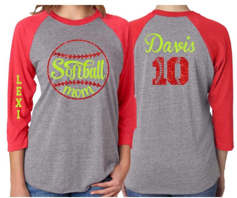 Glitter Softball Mom Shirt | Softball Shirt | 3/4 Sleeve Shirt | Customize Colors