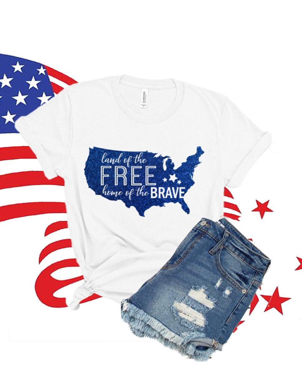 Glitter Land of the Free because of the Brave Shirt | 4th of July womens shirt| Glitter 4th of July shirt | Bella Canvas 4th of July tee
