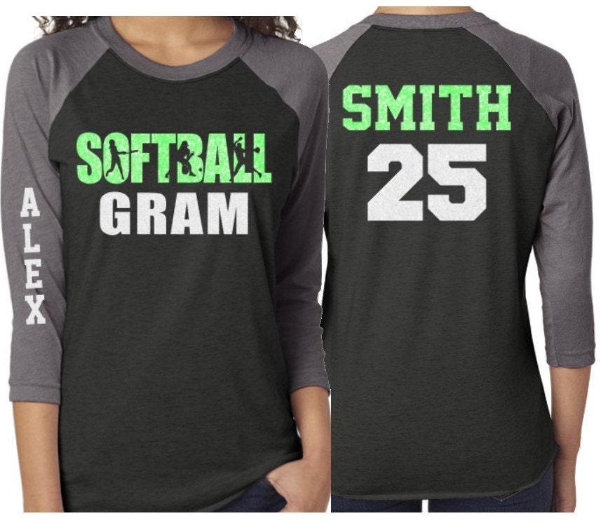 Glitter Softball Grandma Shirt | 3/4 Sleeve Shirt | Customized Softball Grandma Shirt