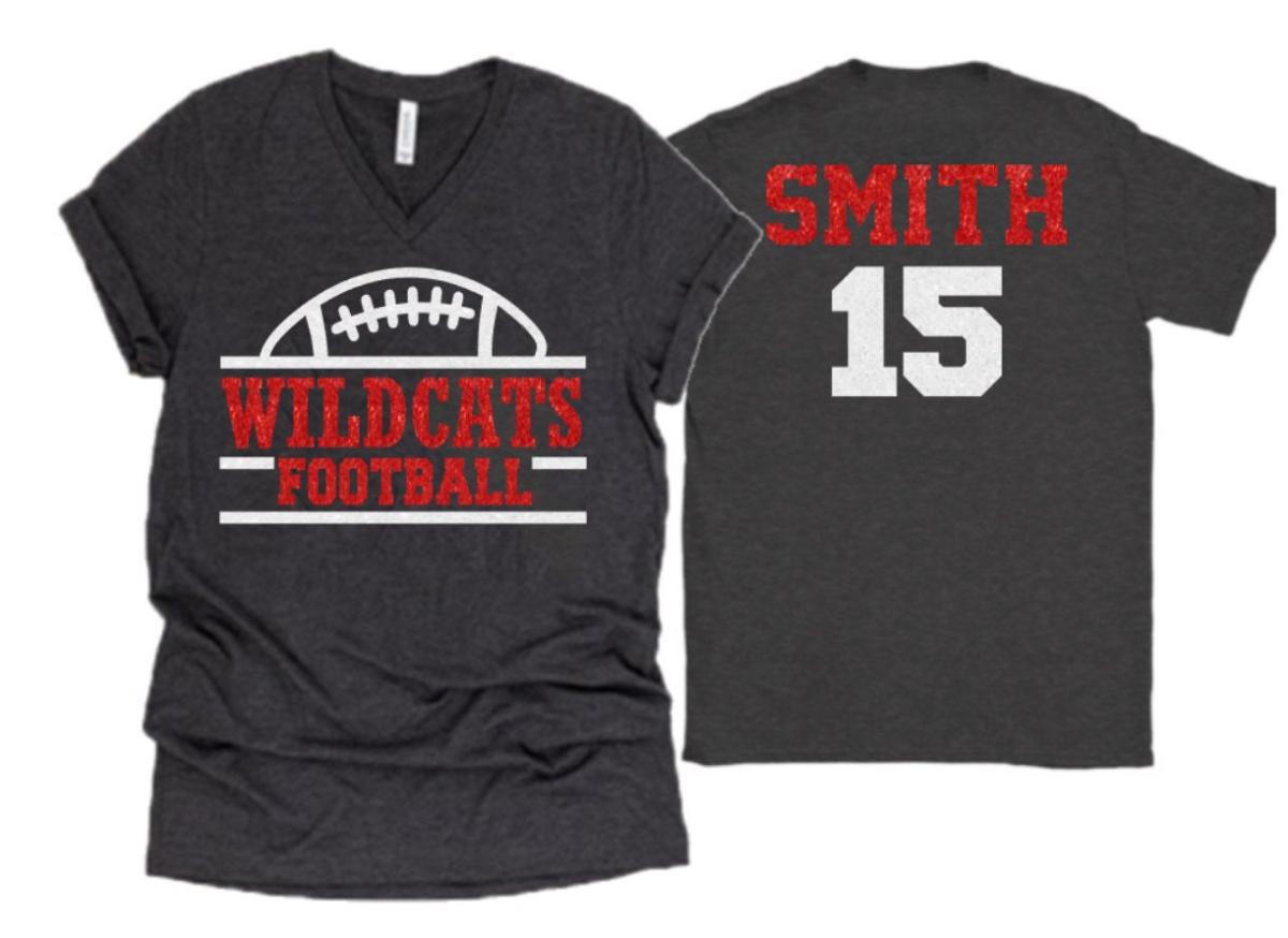 Glitter Football Shirt | Football Spirit Wear | Bella Canvas V Neck T Shirt  | Football Bling | Customize Team & Colors