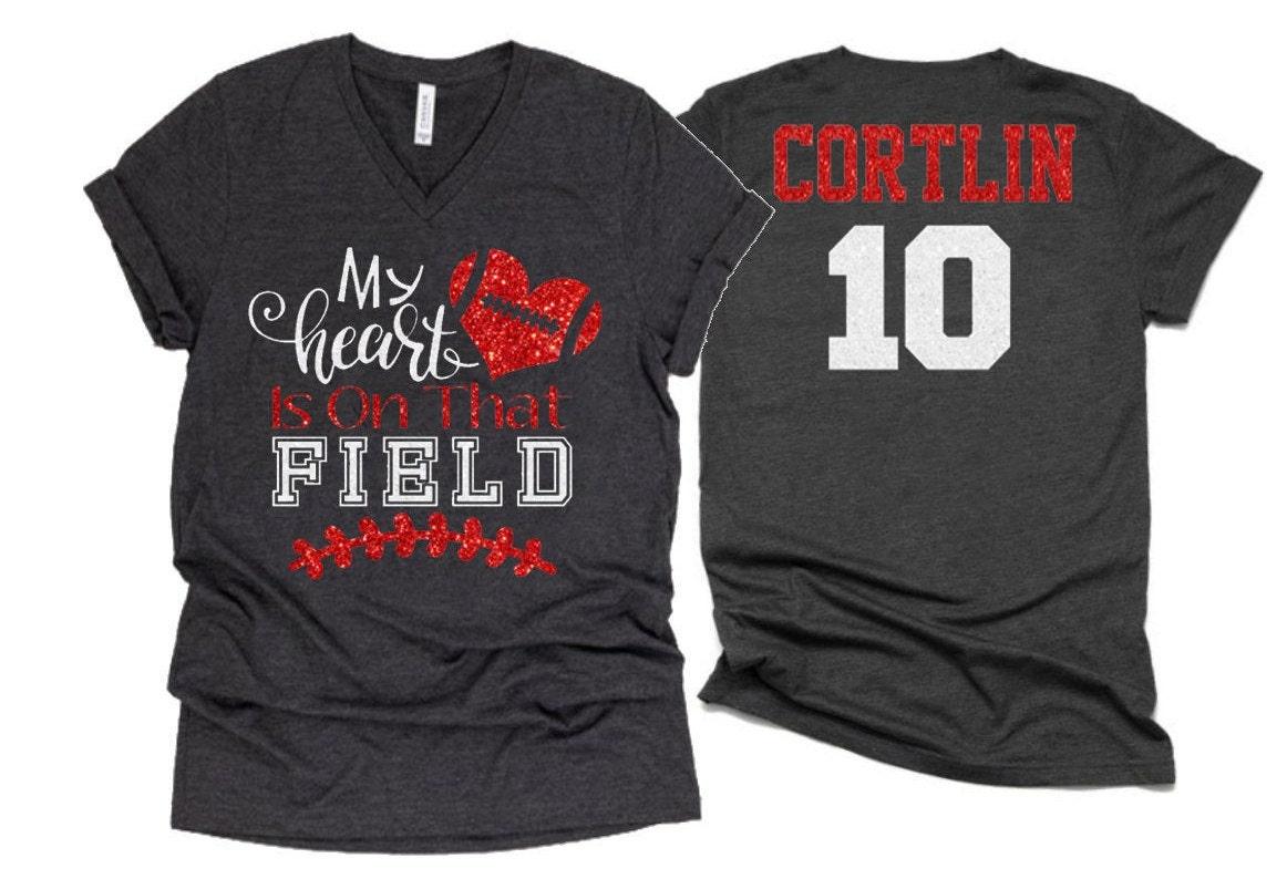 Glitter Football | Football Spirit Wear | Bella Canvas V Neck T Shirt  | Football Bling | Customize Team and Colors