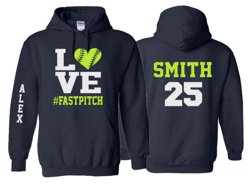 Glitter Softball Hoodies | Softball Shirts | Fastpitch | Customize with your Team & Colors | Adult or Youth Sizes