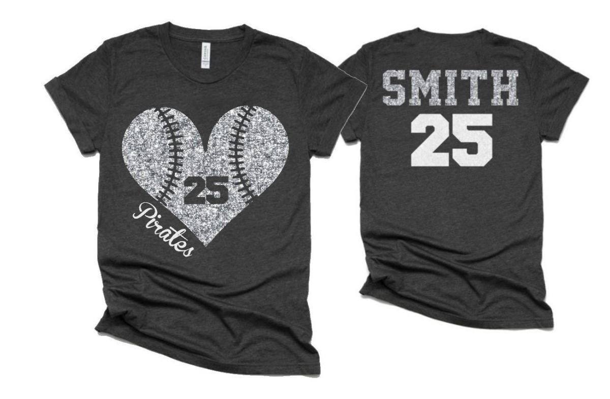 Glitter Baseball Heart Shirt | Baseball Shirts | Baseball Shirts | Short Sleeve Baseball or Softball Shirt | Youth or Adult