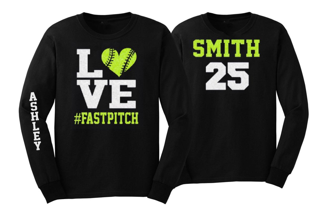 Glitter Softball Shirt | Softball Shirts | Fastpitch | Long Sleeve Tshirt | Customize Colors | Adult or Youth Sizes