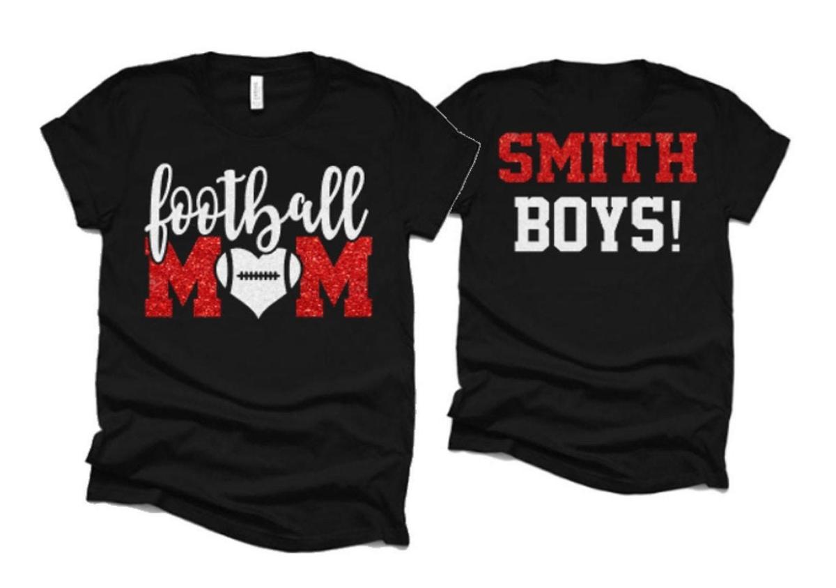 Glitter Football Shirt | Football Mom T-Shirt | Two Player Shirt | Football Shirts | Cute Football Mom Shirts | Bella Canvas T-shirt