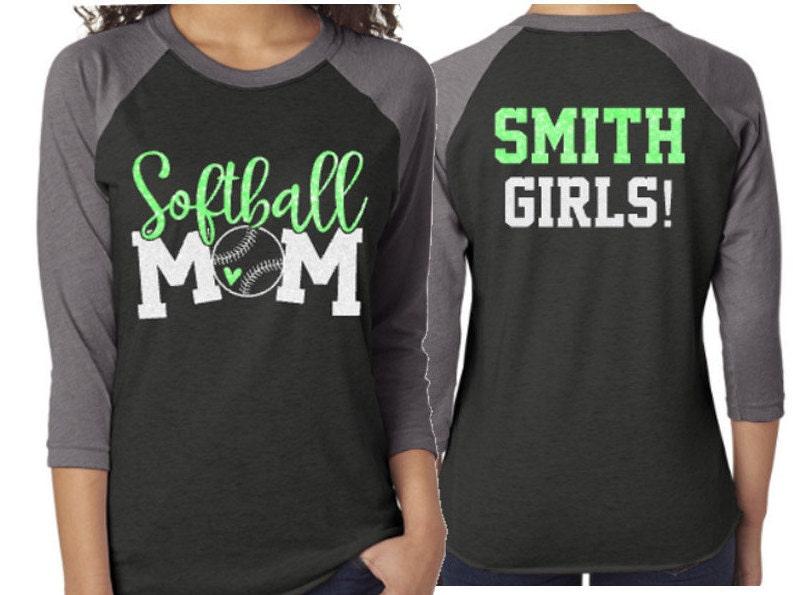 Glitter Softball Mom Shirts | Softball Shirts | Softball Mom Shirts | 3/4 Sleeve Shirt | Softball Shirt | Customize Colors