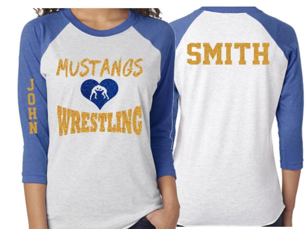 Glitter Wrestling Shirt | Wrestling Shirts | Mom Wrestling Shirt | 3/4 Sleeve Raglan | Customize with your Team & Colors