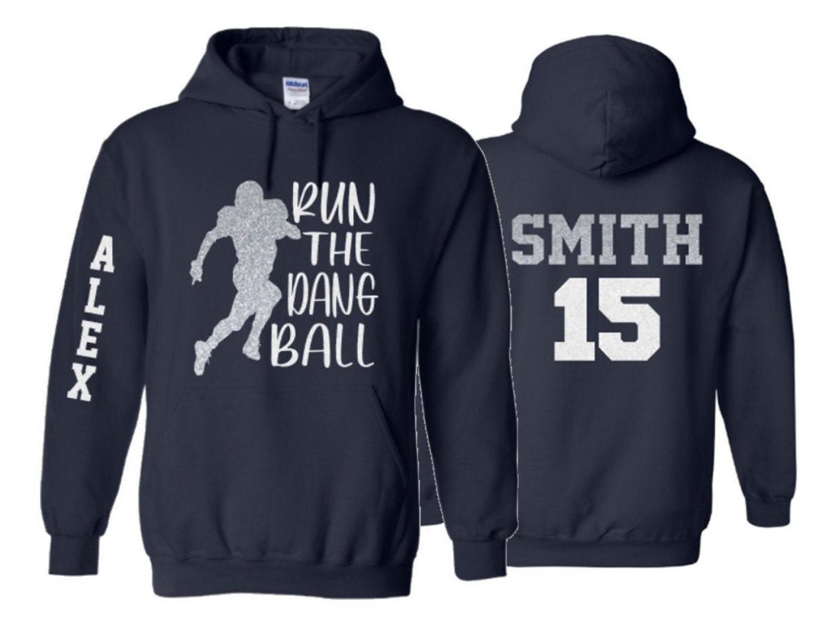 Glitter Football Hoodie | Run The Dang Ball | Football Shirts | Hoodie Sweatshirt | Football Spirit Wear