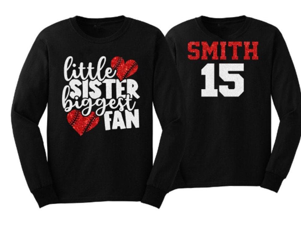 Glitter Baseball Shirt |  Little Sister Biggest Fan | Softball Shirt | Long Sleeve Tshirt | Customize Colors | Adult or Youth Sizes