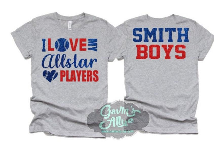 I Love My Allstar Players | Allstar Baseball Shirt | Glitter Short Sleeve Baseball Shirt | Bella Canvas Tshirt Customize colors