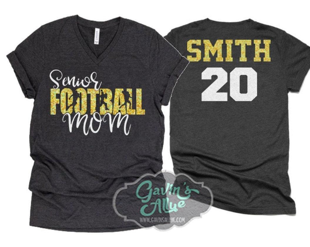 Glitter Senior Football Mom Shirt | Football Spirit Wear | Bella Canvas V Neck T Shirt  | Football Bling | Customize Colors
