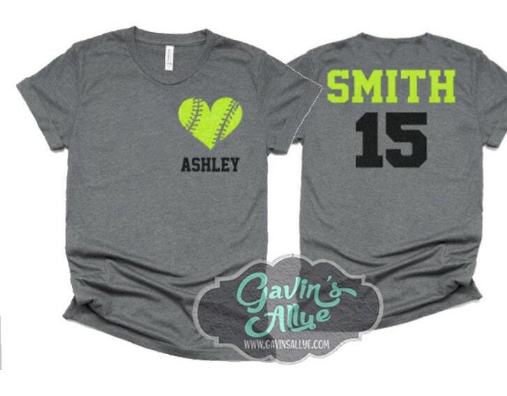 Glitter Softball shirt | Softball Heart | personalized | Softball Tshirt |  Softball tee | Customize Youth or Adult