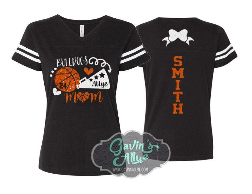 Glitter Basketball and Cheer Mom Shirt | Basketball Mom Shirts | Basketball  shirts | V-neck Short Sleeve Shirt | Customize Colors