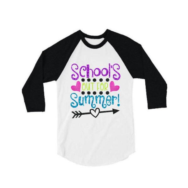 School&#39;s out For Summer Glitter Baseball Raglan Shirt| Kids Glitter Baseball School&#39;s Out for Summer Shirt