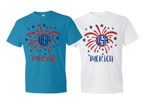 Glitter Merica Shirt| Fireworks Monogram Shirt| Patriotic Shirt | Youth & Adult