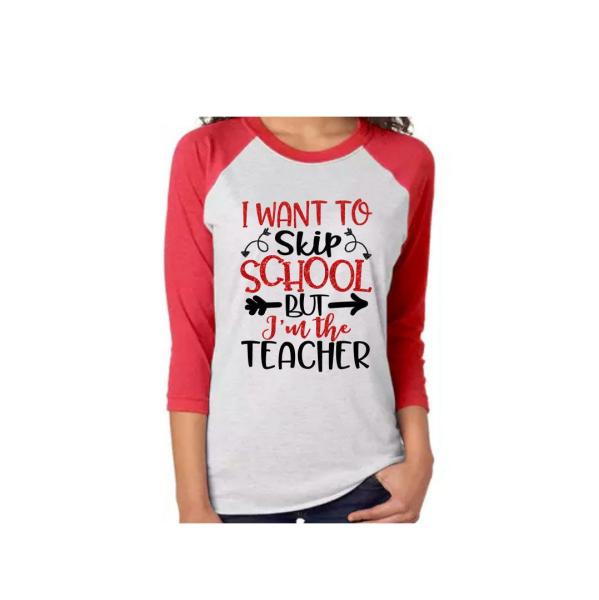 Glitter I want to skip School but I&#39;m the teacher Baseball Shirt| Teacher Shirt|Staff Shirt