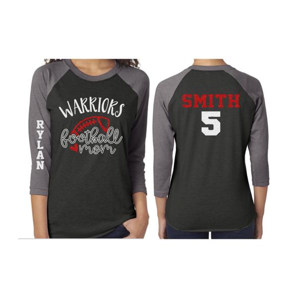 Football Shirt | Glitter Football Mom Shirt | 3/4 Sleeve Shirt | Customize Team & Colors