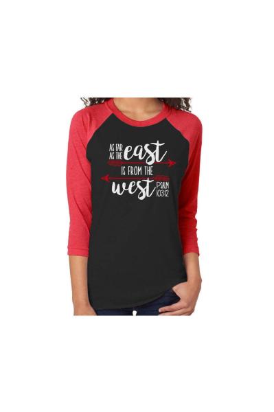 Glitter As Far the East is from the West Shirt | 3/4 Sleeve Baseball Shirt | Jesus Style shirt