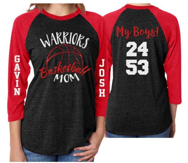 Glitter Basketball Mom Shirt | Two Numbers | Two Players| Customized 3/4 Sleeve Raglan | Basketball Shirt Grandma, Aunt, Stepmom