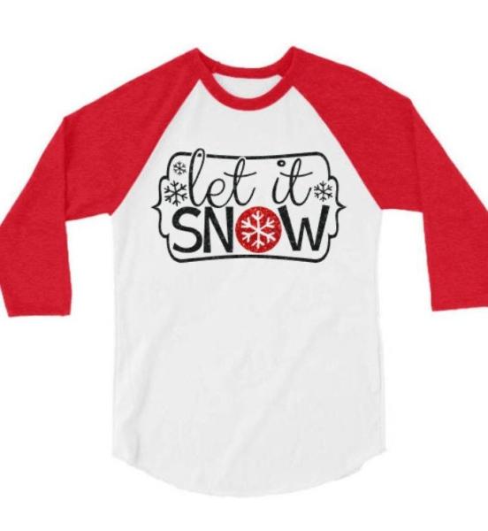 Glitter Christmas Shirt | Glitter Let it Snow Shirt | 3/4 Sleeve Shirt | Youth and Adult