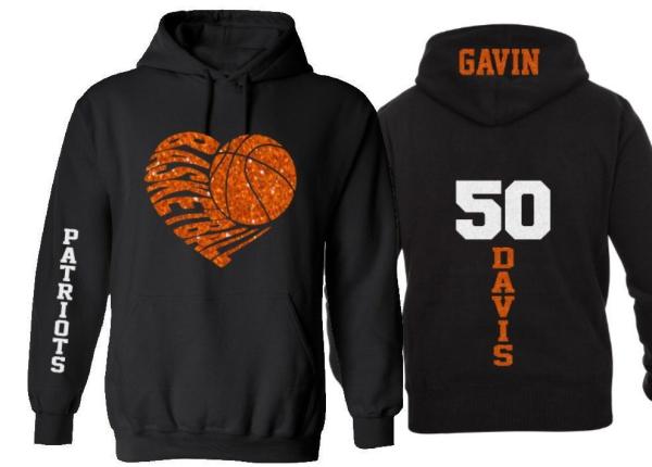 Glitter Basketball Hoodie | Basketball Heart | Customize with your Team & Colors | Adult or Youth Sizes