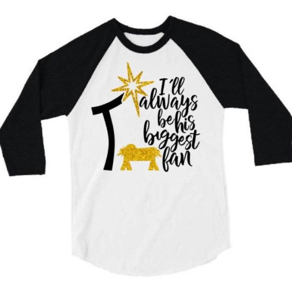 Christmas Shirt | I&#39;ll Always be His Biggest Fan | Glitter Christmas Shirt | Youth & Adult