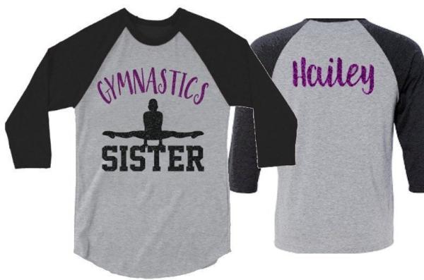 Glitter Gymnastics Sister Shirt | Gymnastics Shirt | 3/4 Sleeve Raglan | Customize with your Name & Colors