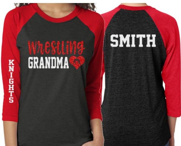 Glitter Wrestling Grandma Shirt | 3/4 Sleeve Baseball Shirt | Customize with your Team & Colors