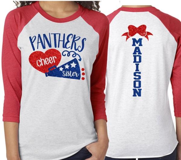 Glitter Cheer Sister Shirt | Cheer Shirt | 3/4 Sleeve Raglan | Customize Your Team & Colors