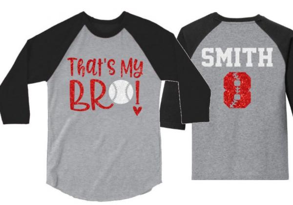 Glitter Baseball shirt | Baseball Shirts | That&#39;s My Bro Shirt | Baseball Sister Shirt | Customize Colors | Youth or Adult